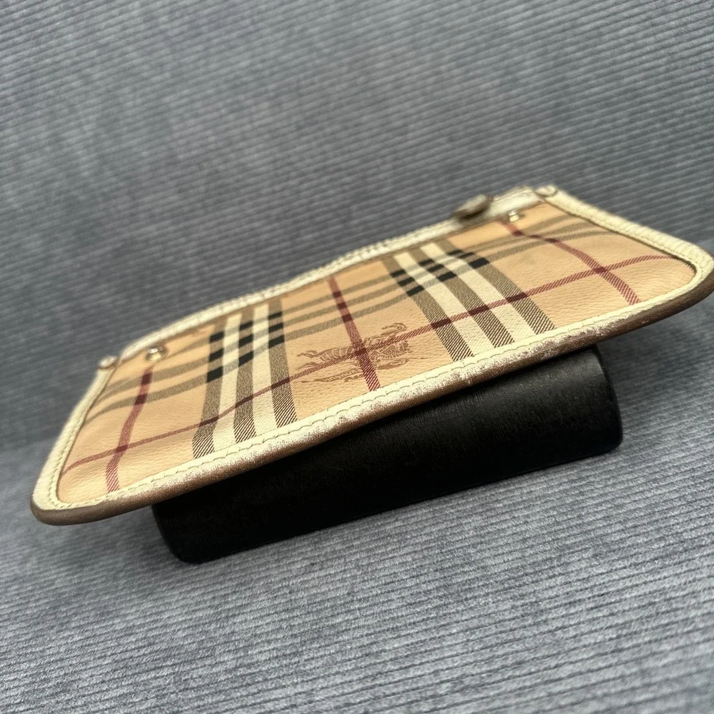 Vintage Burberry Nova Check Toiletry/Make-Up/Shaving Bag w/ White Leather Trim